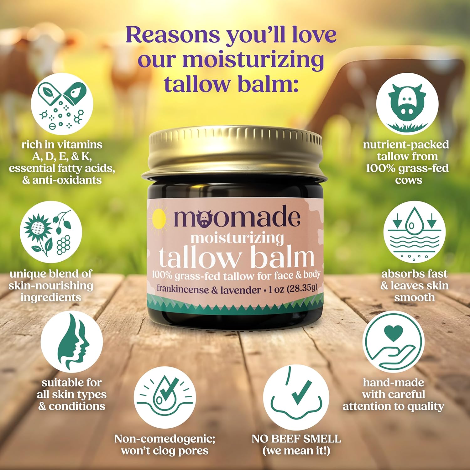 Organic Beef Tallow Balm with Frankincense, Lavender, & Rosehip Oil, 1 oz – Hand Made in USA Tallow Moisturizer for Dry, Sensitive Skin, Rosacea, Eczema | Natural Hydration for Face & Body - Image 3