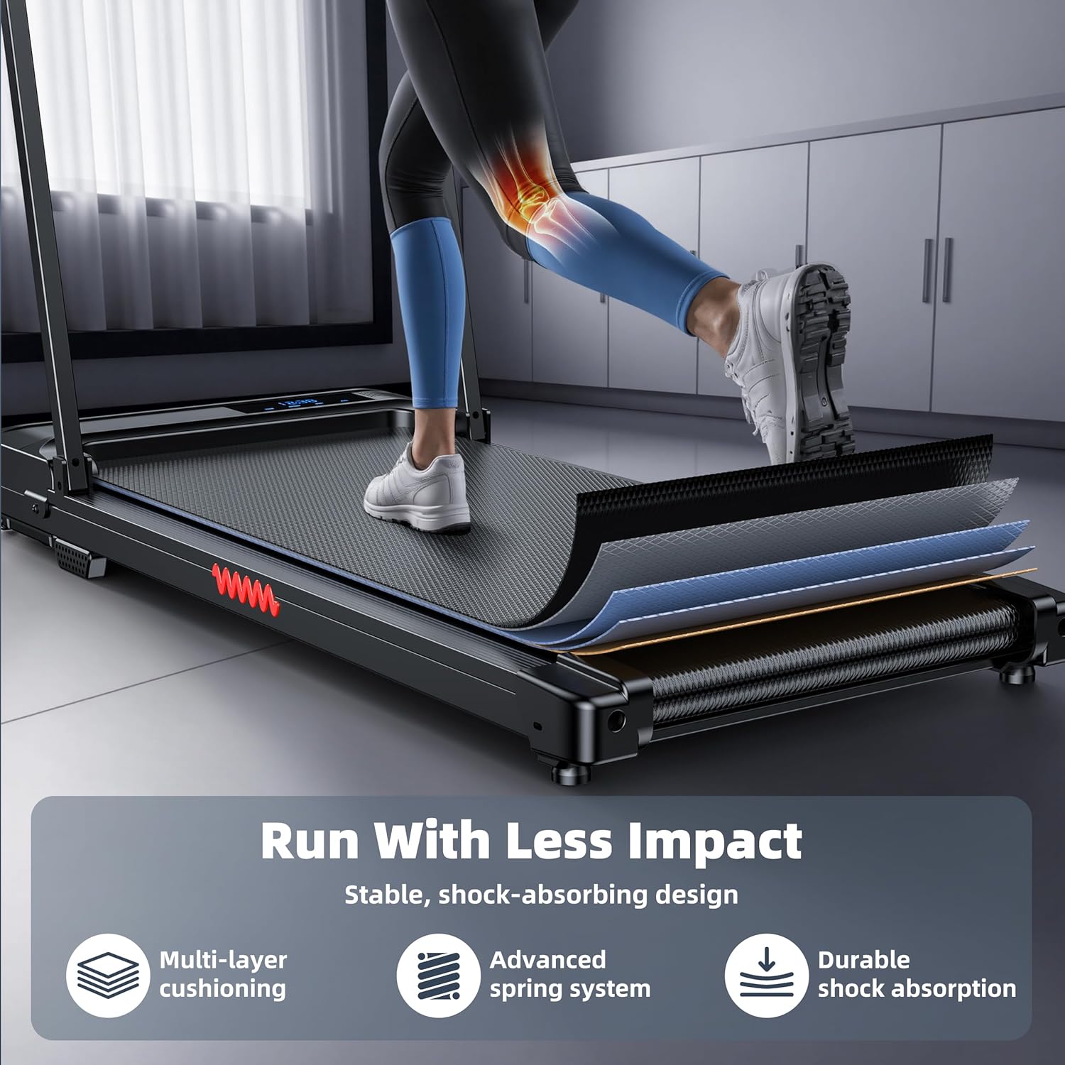 Walking Pad Treadmill for Home - Folding Treadmills with Handle Bar Portable Compact Fold up Indoor Foldable Handles Electric Walk Pads Small Spaces Mini Running Quiet Under Bed Office - Image 4