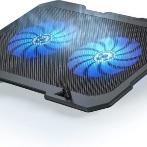 TopMate C302 Laptop Cooling Pad Ultra Slim Notebook Cooler, Laptop Fan Cooling Stand with 2 Quiet Big Fans Blue LED Light, Chill Mat with Built-in USB Cable Plug and Play, for 10-15.6 Inch Laptops