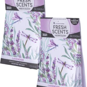Fresh Scents Scented Sachets | Lavender | Home Fragrance | Long Lasting (Up to 6 Months) | Air Freshener for Closets, Drawers, & Cars | 6 Pack