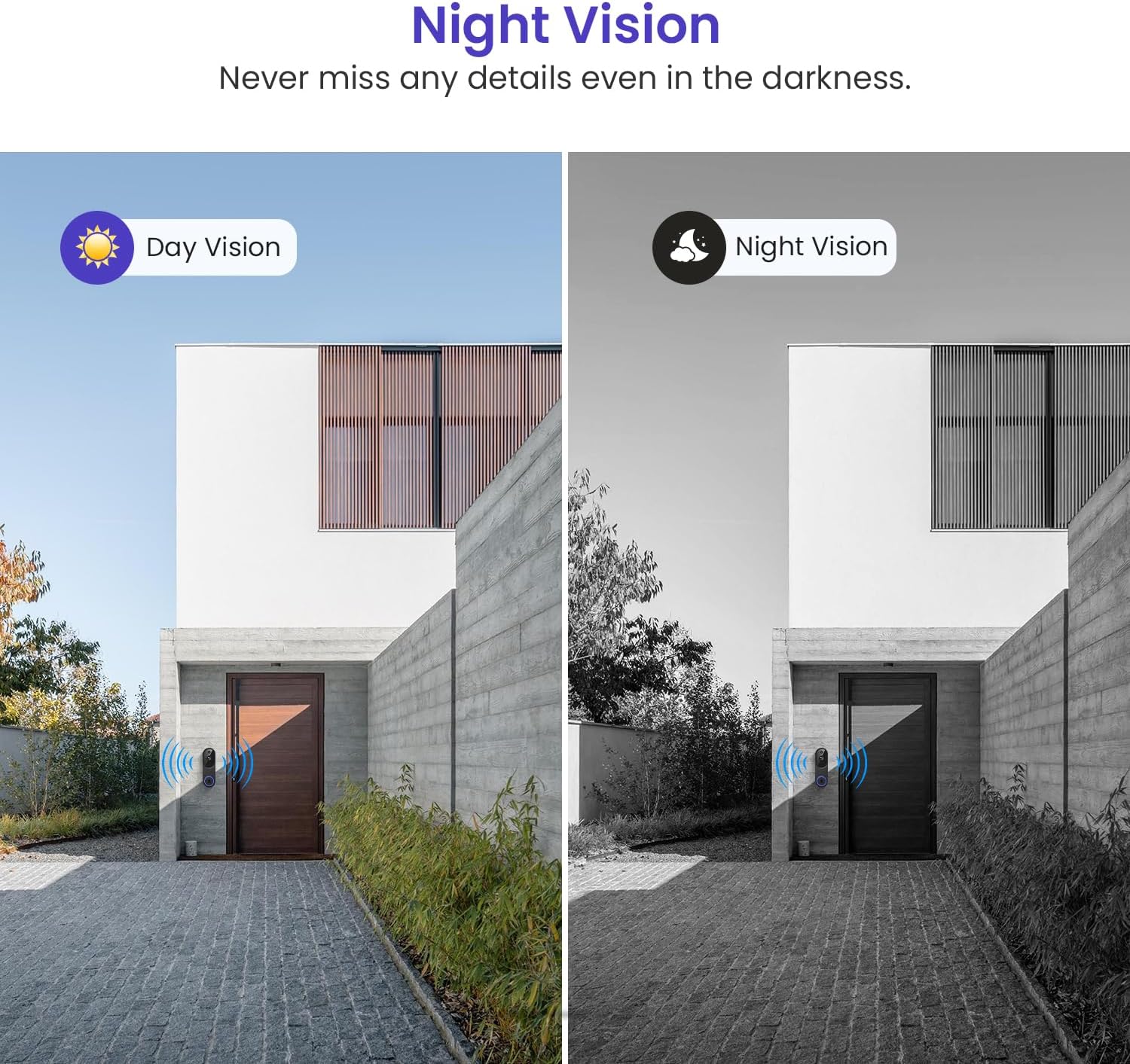 1080p Smart Wi-Fi Doorbell Camera with Doorbell Receiver, AI Motion Detection, Night Vision, Cloud Storage, 2 Way Audio, Battery Powered, 2.4GHz Wi-Fi Only - Image 7