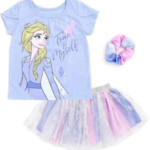 Disney Princess Moana Frozen Girls T-Shirt Tulle Mesh Skirt and Scrunchie 3 Piece Outfit Set Toddler to Big Kid