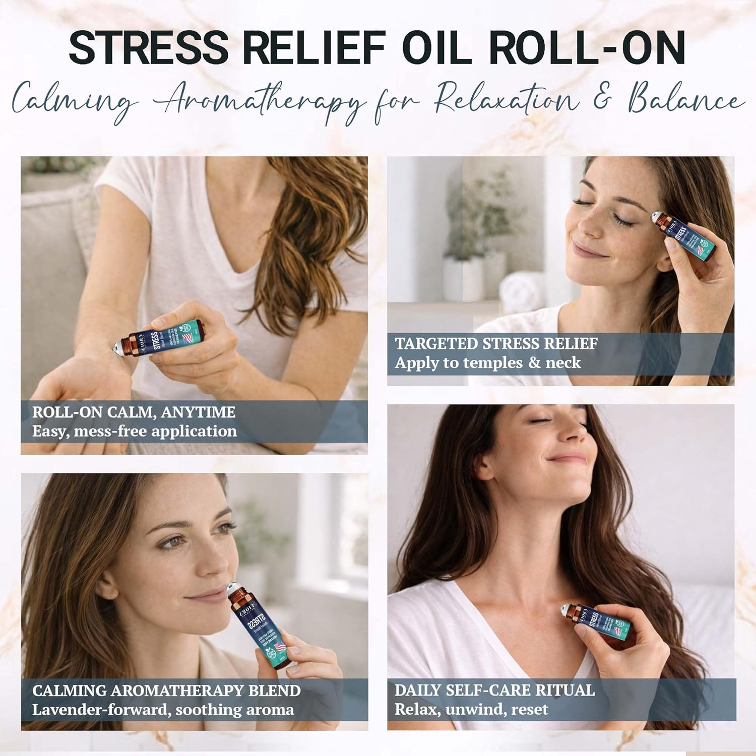 Stress Relief Essential Oil Roll On – Calming Essential Oils Blend for Relaxation & Wellness Rituals - Aromatherapy Roller, Destress Gifts for Women & Men by Fiora Naturals - Image 2