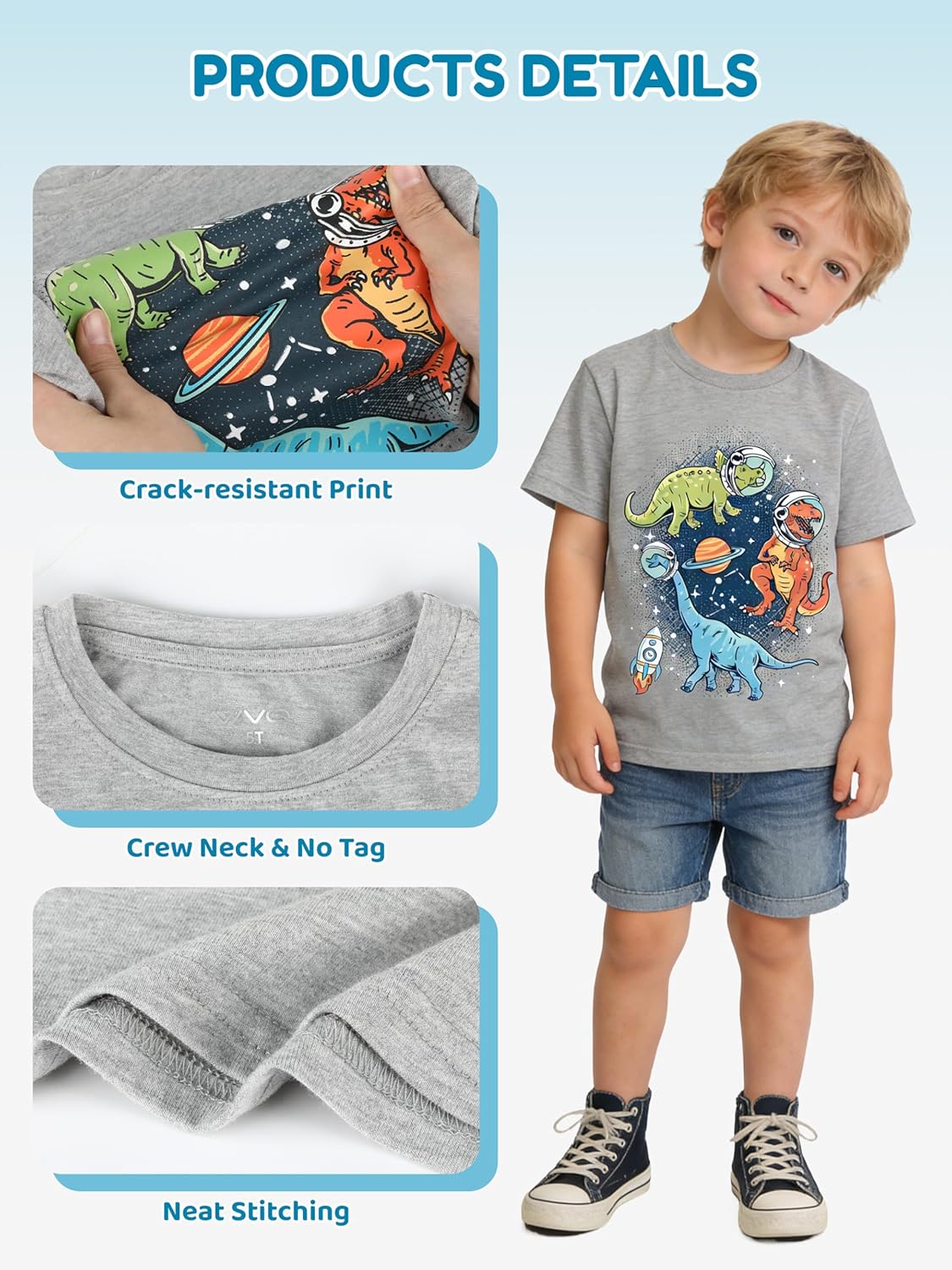 5 Pack Cotton Toddler Boys Girls Shirts Toddler Short Sleeve Animals Graphic T-Shirts Summer Tops Tees 2T-6Y - Image 5