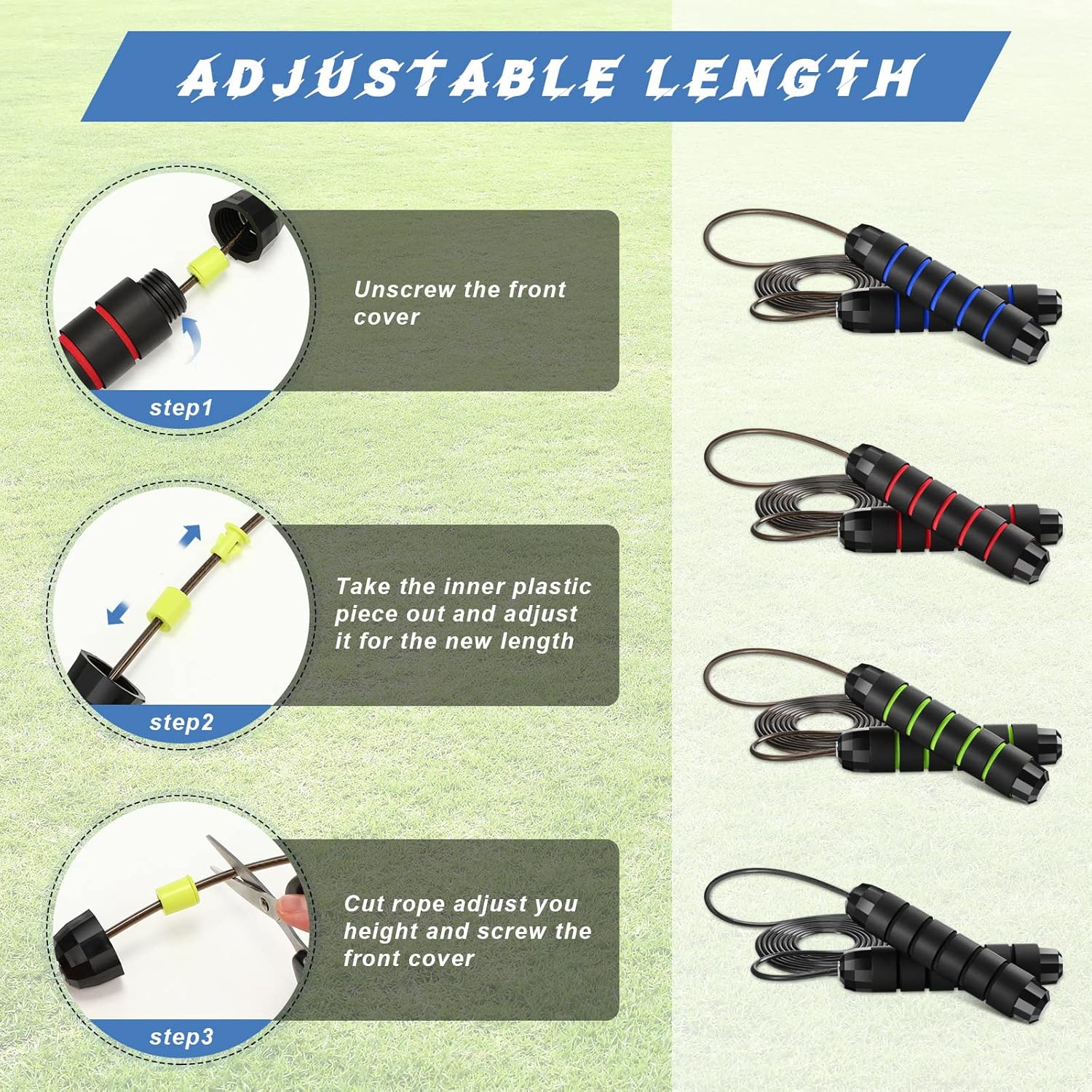 Junkin 12 Pieces Jump Ropes for Fitness with Ball Bearings Speed Jumping Adjustable Skipping Rope with Foam Handles Exercise Stuffer for Men Women Cardio Training Slim Body - Image 4