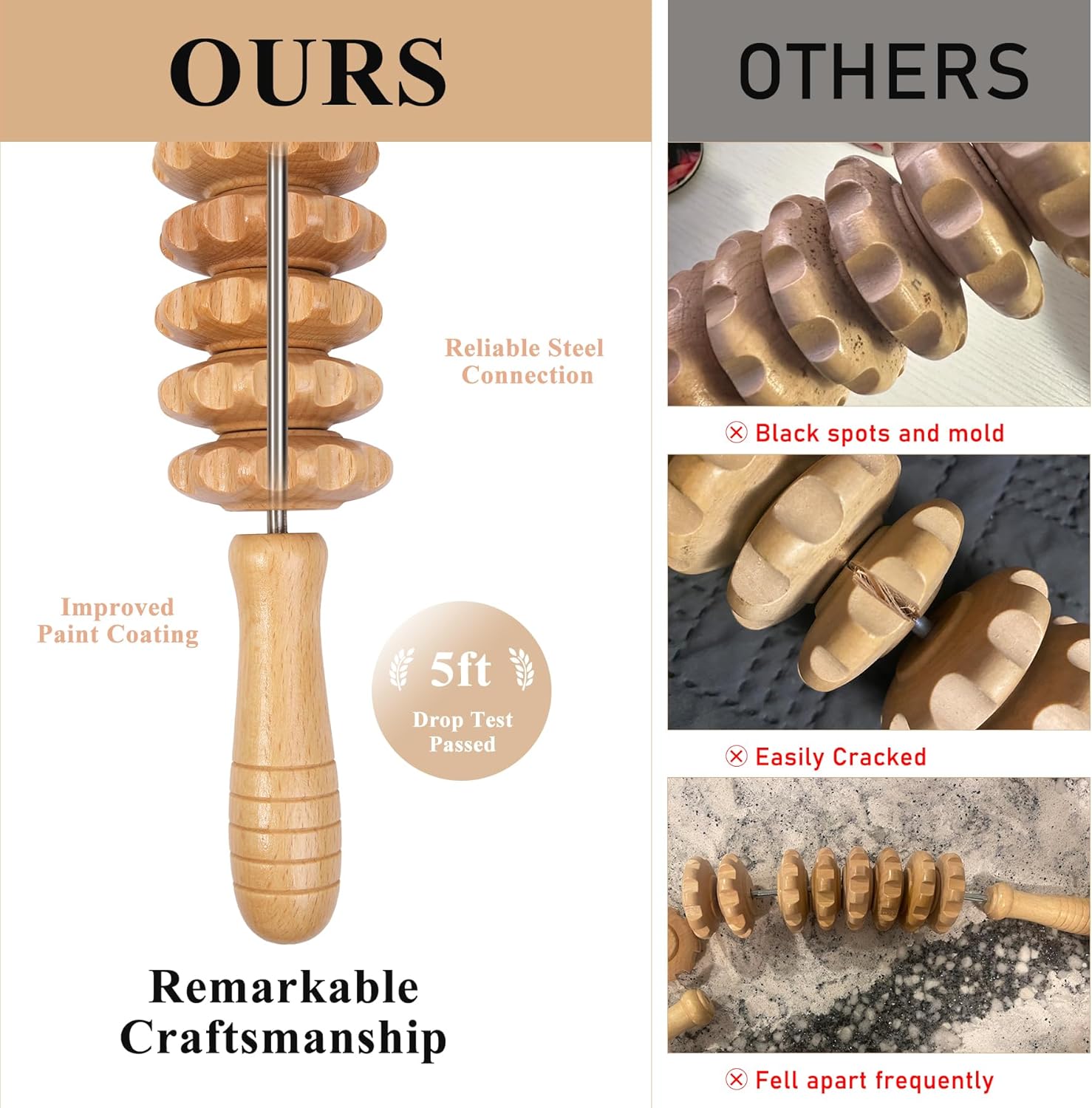 Xokocli Cellulite Massage Tool Wood Therapy Massage Tools Body Roller Cellulite Roller Fascia Blaster Lymphatic Drainage Massager for Legs Thighs Muscle Pain Relief(White 12-Wheel) - Image 4