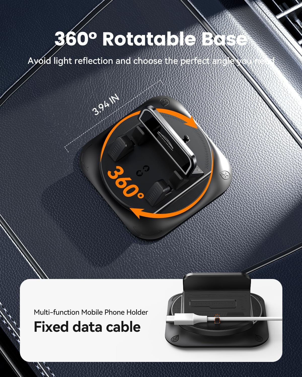 360 Degree Rotation Dashboard Phone Holder for Car, Anti-Slip Grips & One-Hand Operation Car Cell Phone Mount with Adjustable Spring Clip, Compatible with iPhone Samsung All Smartphones - Image 5