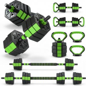 Adjustable Weight Set 44Lbs, 4-in-1 Dumbbell Set and Barbell Weight Set for Home Gym, Converts to Kettlebell & Push-Up Stand, Free Weights Dumbbells Set for Men & Women Full Body Workout