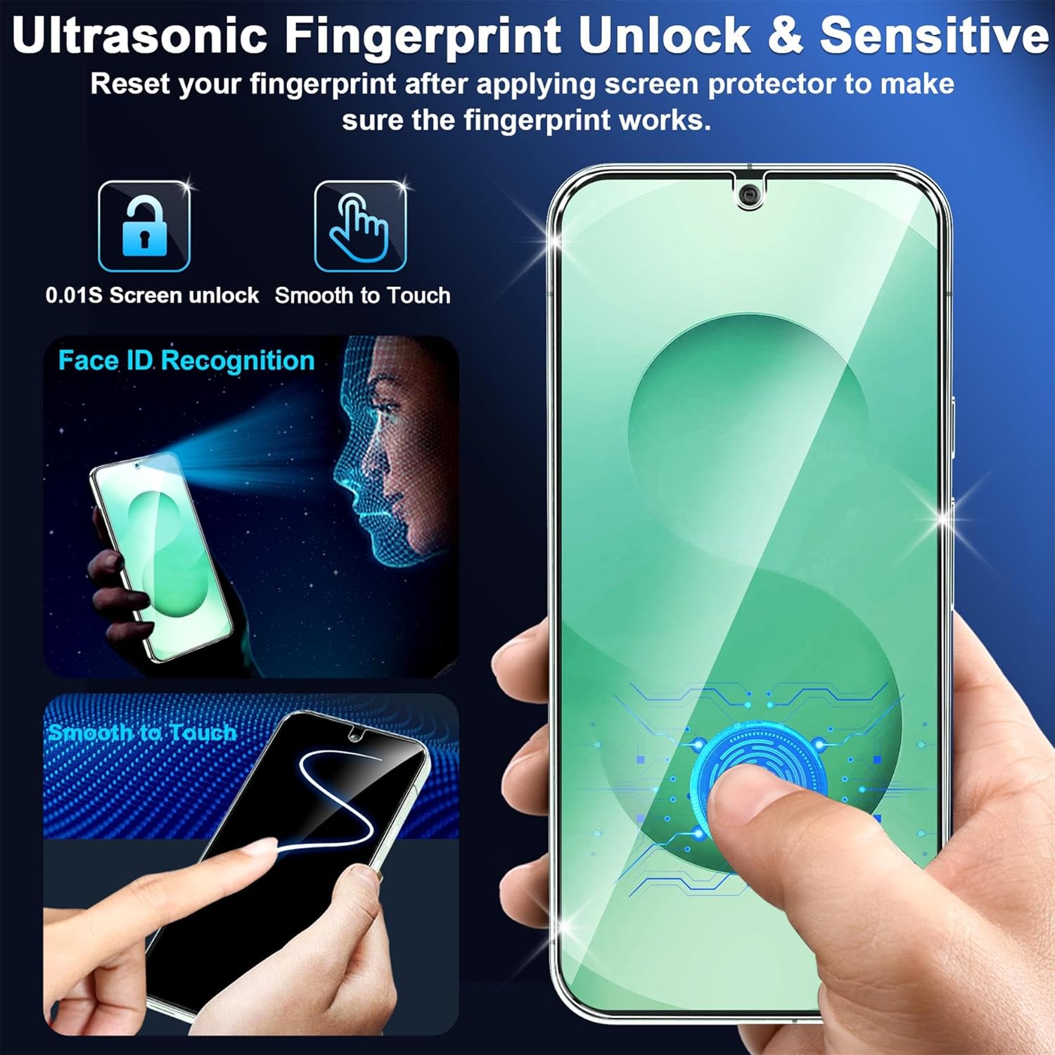 3 Pack for Samsung Galaxy S26 Screen Protector Tempered Glass + 3 Pack Camera Lens Protector, Military Grade Shatterproof, 9H Hardness, Fingerprint Unlock, HD Clear Case Friendly 6.3 Inch - Image 7