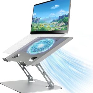 Laptop Cooling Stand with Fan and One Key Switch – Ergonomic Adjustable Height Desk Stand for All 10-16”Laptops & Tablets