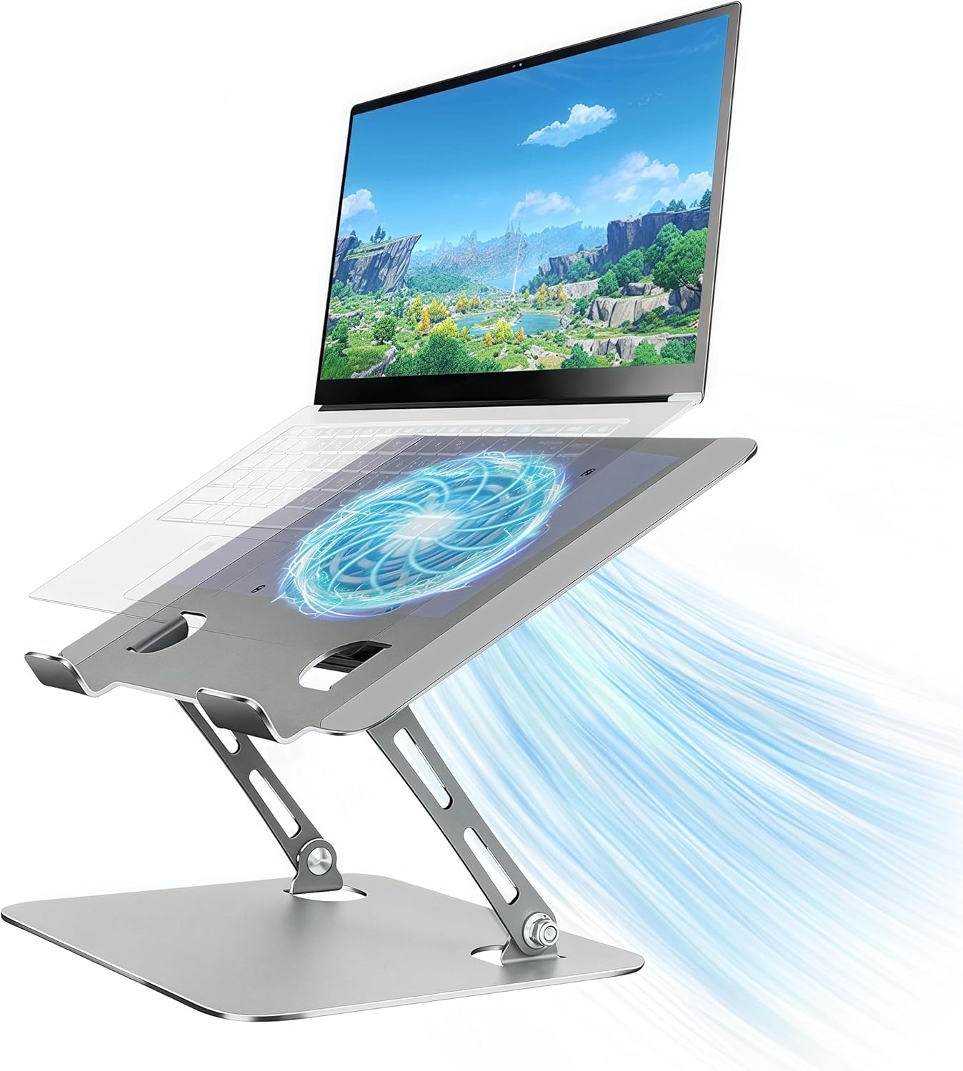 Laptop Cooling Stand with Fan and One Key Switch - Ergonomic Adjustable Height Desk Stand for All 10-16”Laptops & Tablets