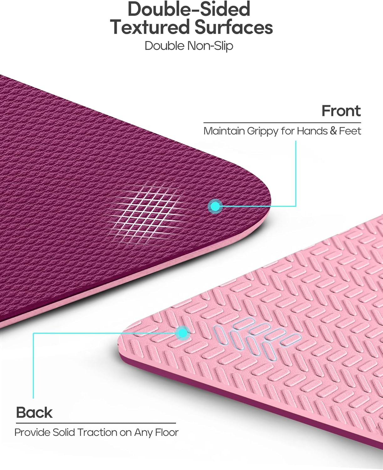 Heathyoga Yoga Mat Non Slip TPE Pilates Exercise Mats for Home Workout Gym Fitness Eco Friendly Thick Hot Yoga Mat with Strap Body Alignment,72"x 26" Thickness 1/4" - Image 3