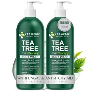 KESMEDIK Tea Tree Body Wash MaxTherapy, Itchy Skin Relief Soap, Soothes Jock Itch, Athlete’s Foot, Acne, Eczema, Psoriasis & Sensitive Skin, Intimate Wash, Men & Women, 2-Pack, Original Edition