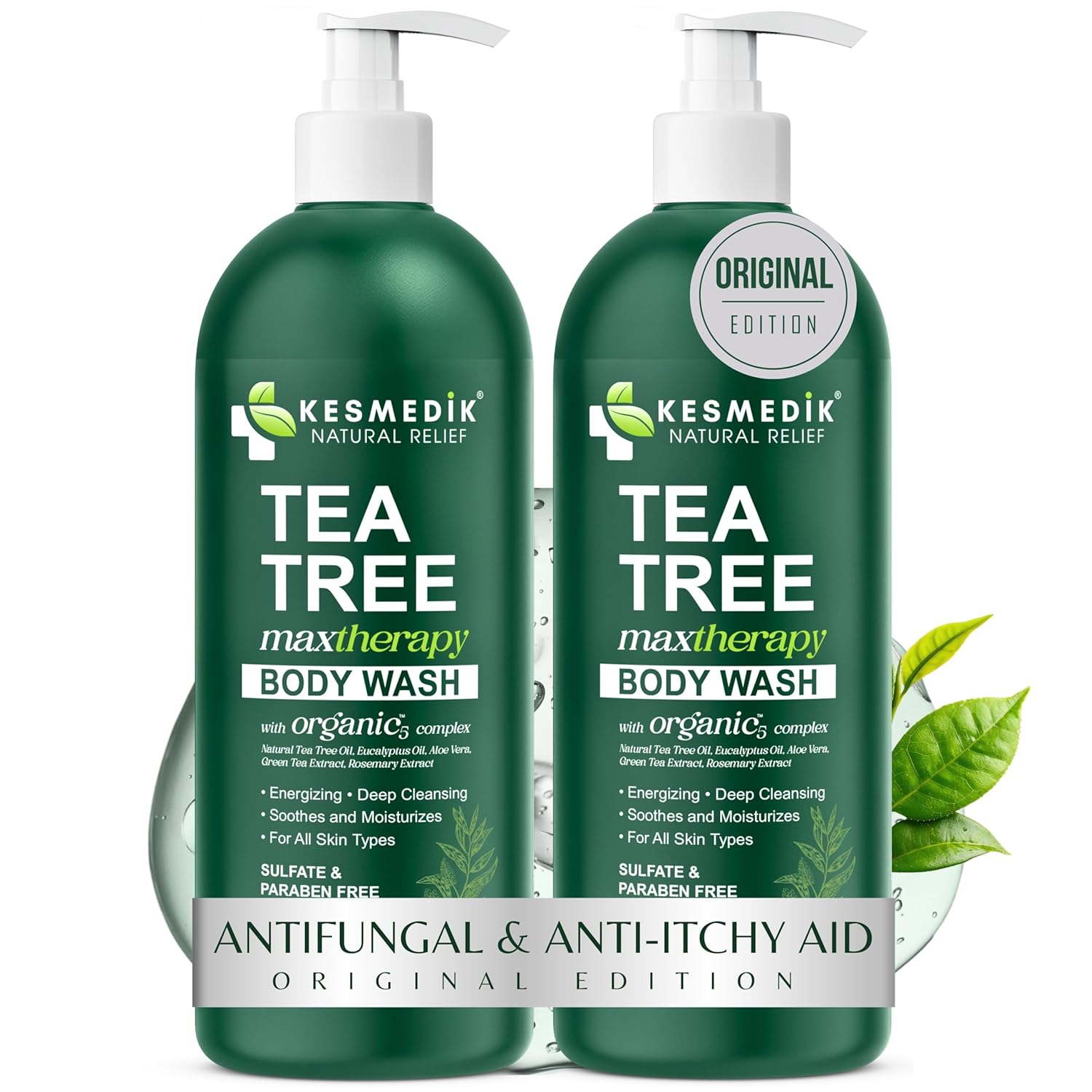 KESMEDIK Tea Tree Body Wash MaxTherapy, Itchy Skin Relief Soap, Soothes Jock Itch, Athlete's Foot, Acne, Eczema, Psoriasis & Sensitive Skin, Intimate Wash, Men & Women, 2-Pack, Original Edition