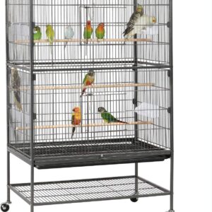 Yaheetech 52” Bird cage w/Perches & Feeders, Large Birdcage with Pull-Out Tray, Rolling Wheels, Extra Storage, Flight Cage for Cockatiel, Parrot, Parakeet, Conure, Budgie, Pigeon Small/Medium Birds
