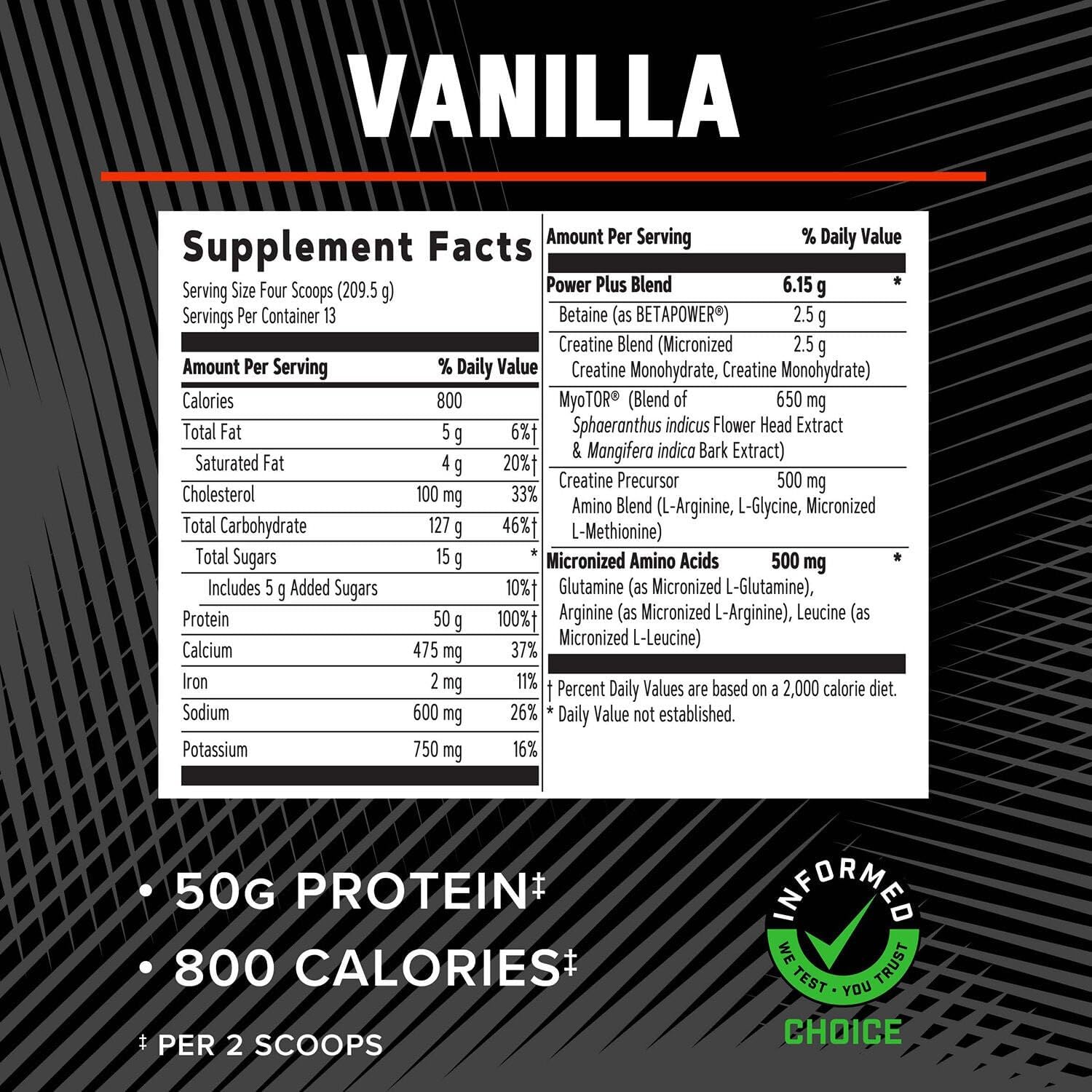 GNC AMP Mass XXX, Clinically Proven Weight Gainer Protein Powder, Improves Strength and Size, 780 Calories, 50g Protein, Micronized Amino Acids, Creatine, Betaine, Vanilla, 13 Servings, 6 Pounds - Image 5