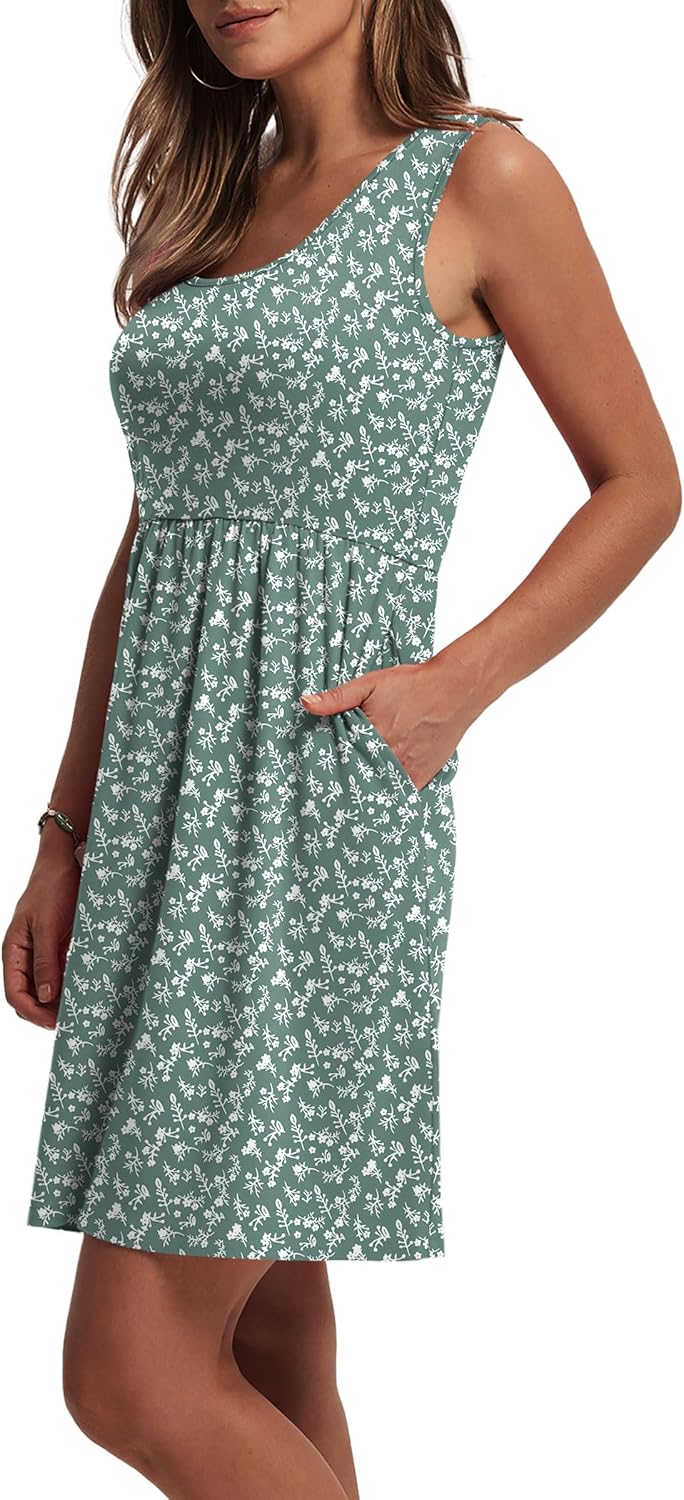 WIHOLL Women's Summer Dress 2026 A-Line Sleeveless Casual Sundress with Pockets Floral/Solid - Image 4