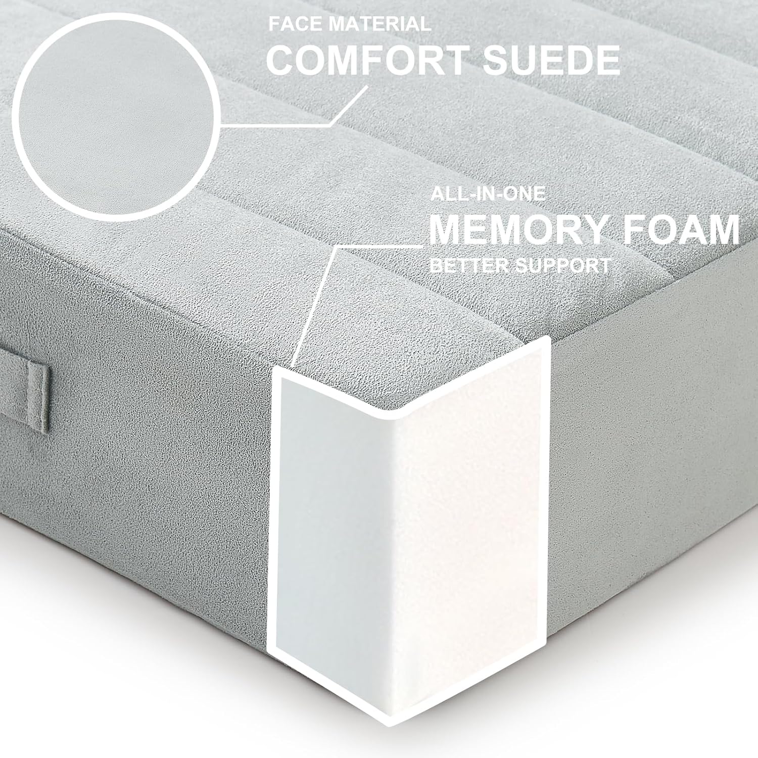 JKMAX 22 inches Floor Pillow for Adults - Large Meditation Cushion with Thick Foam & Soft Tufted Cover - Premium Outdoor Square Floor Cushion Seat - Yoga Pillows for Sitting On Floor - Light Gray - Image 3