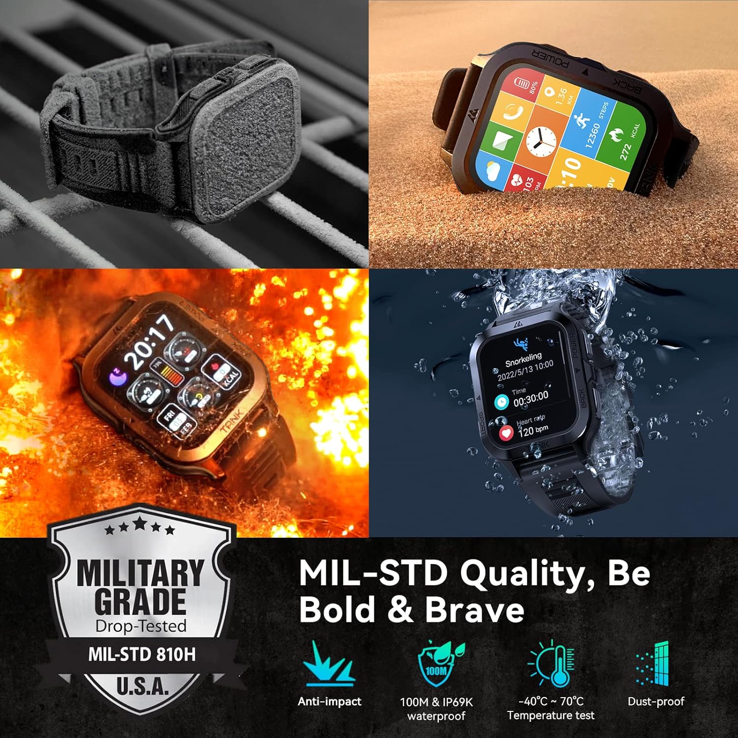 AMAZTIM Smart Watch, 60 Days Extra-Long Battery, 50M Waterproof, Rugged Military Bluetooth Call(Answer/Dial Calls), 1.85" Ultra Large HD Display, AI Voice Assistant, Compatible for Android and iOS - Image 2