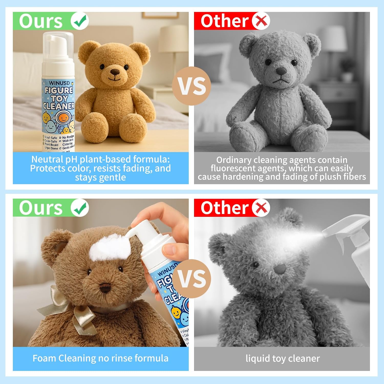 Figure & Plush Toy Cleaner - 5oz Foam Spray for Stuffed Animals & Soft Dolls with Brush & Cloth | No Rinse, Zero Residue, Color-Safe| Safe for Delicate Fabrics & Pets, Christmas Gifts for Plush Lovers - Image 7