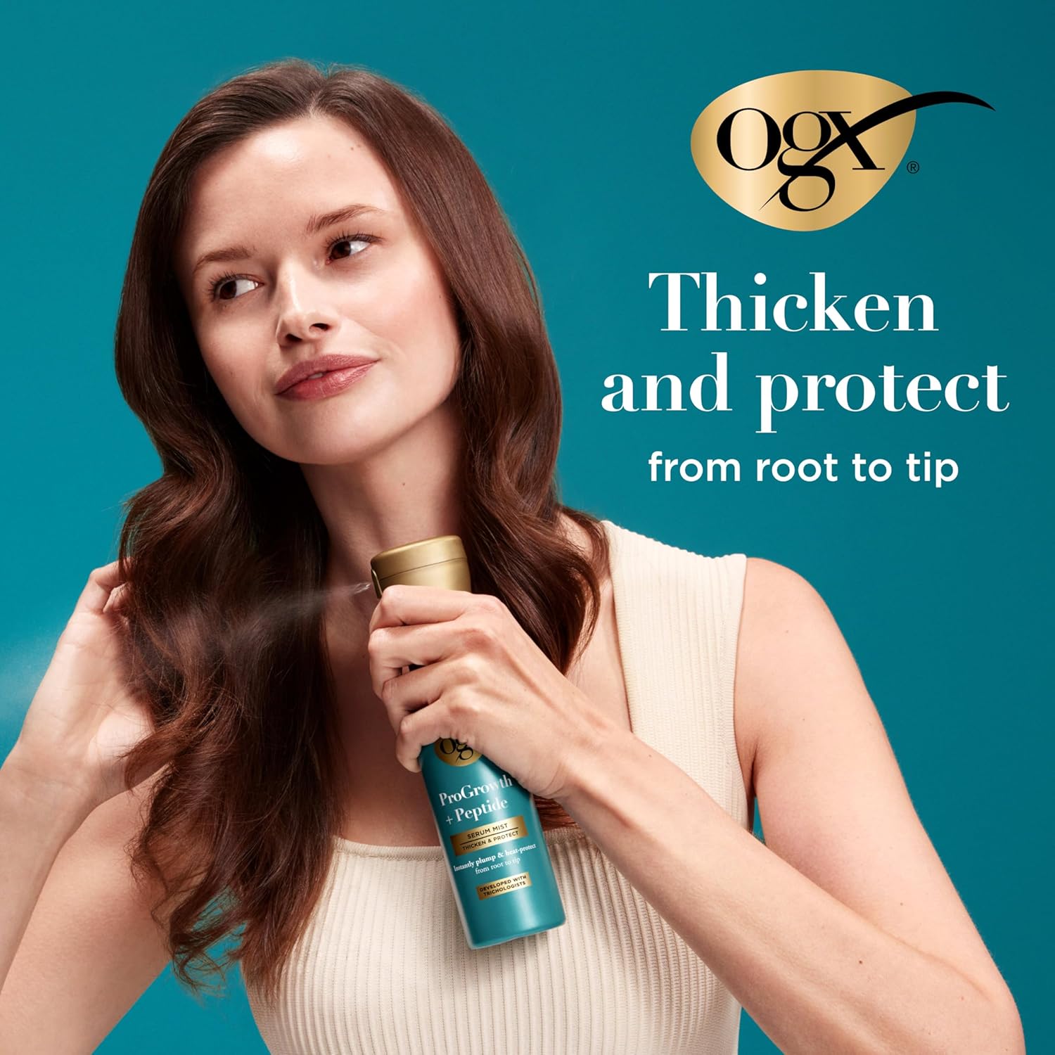 OGX ProGrowth + Peptide Serum Mist, Heat Protectant Spray Instantly Thickens Hair Root to Tip While Protecting from Breakage for Visibly Thicker, Fuller Hair, 6.5 fl. oz - Image 5