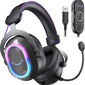 FIFINE Wired USB Gaming Headset: 7.1 Surround Sound – Vibrant Customizable RGB – Game/Chat Balance, Gamer Headphone with Noise Canceling Mic for PC, PS5/PS4, Laptop, Mac – AmpliGame H13BP