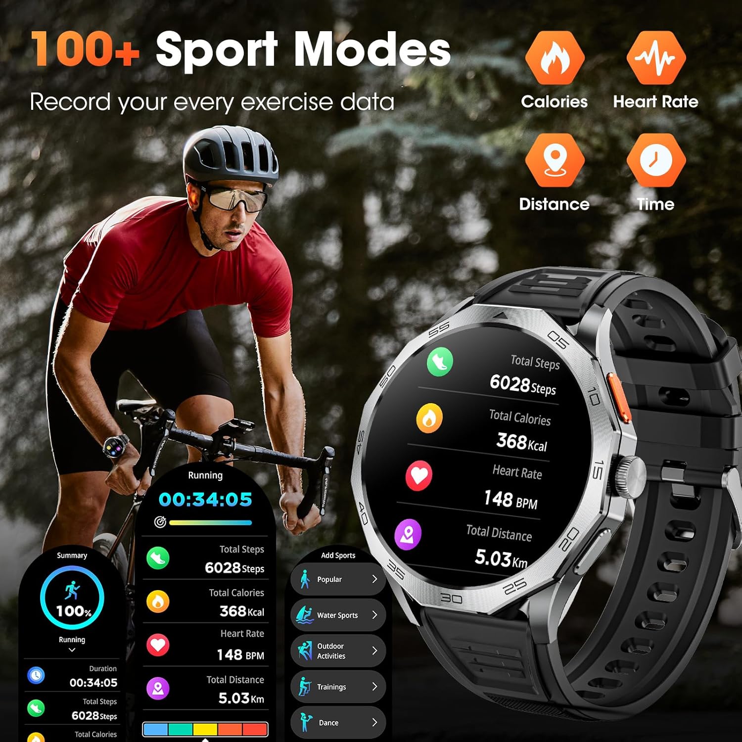 Military Smart Watch for Men 1.85" HD Ultra Screen Touch Screen 710mAh Battery Smart Watches for Android iOS (Bluetooth Call Answer/Dial Calls) Fitness Tracker with 100+ Sports - Image 9