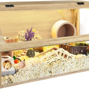 PROLEE Hamster Cage Chewproof, 40″ x 20″ x 20″ Sloped Mice and Rat Habitat with Clear View, Solid Built with Lockable Design and Openable Top (White Oak)