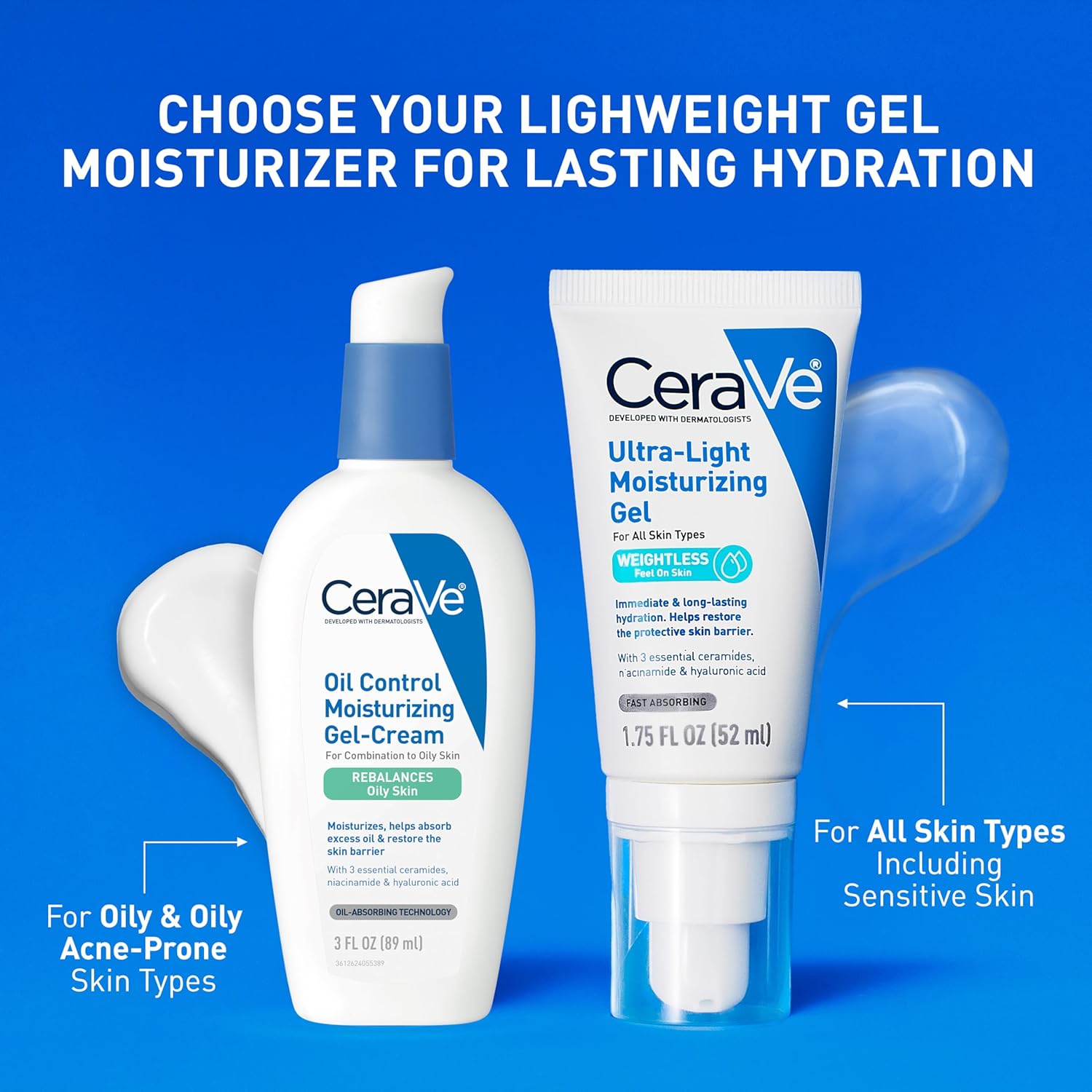 CeraVe Ultra-Light Moisturizing Gel, Hydrating Gel Face Moisturizer For Men & For Women with Ceramides, Niacinamide, Hyaluronic Acid, Fragrance Free, Oil-Free, Mattifying Moisturizer, 1.75 FL Oz - Image 3