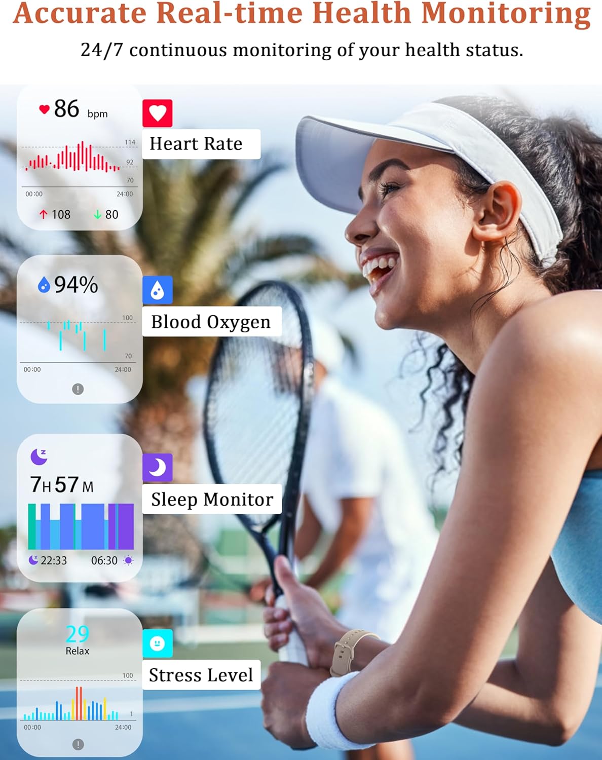 LODIMEKE Smart Watch, Alexa Built-in, Answer/Make Calls 44mm Smartwatch Women Men, 1.83" Sports Watch IP68 Waterproof, Heart Rate SpO2 Sleep Stress Monitor, Step Counter Watch for Android & iOS Phone - Image 5