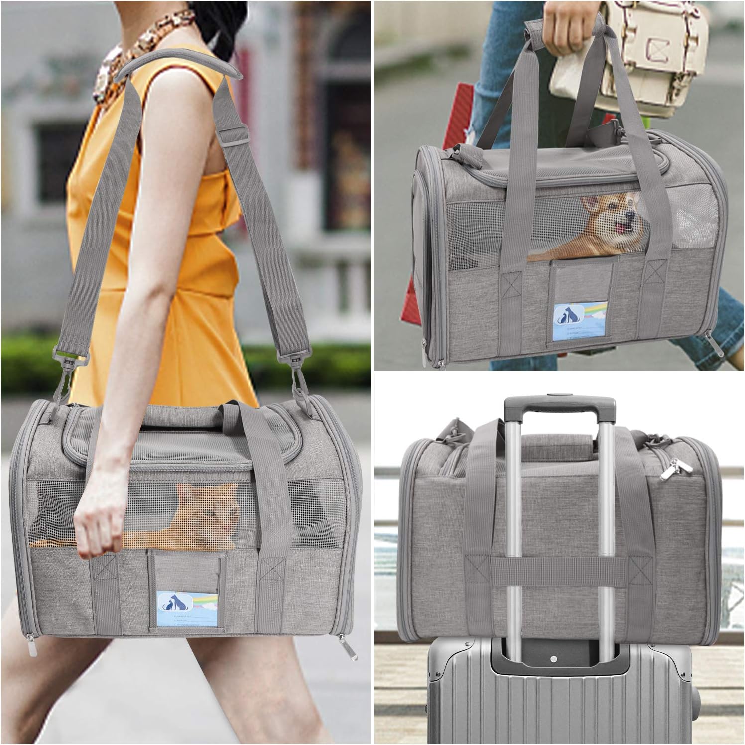 Refrze Cat Carrier for Large Cats 20 lbs, Medium Cat Under 25 lbs, Dog Carriers for Small Dogs, Soft Travel Pet Carrier for 2 Cats Small Dogs, Grey - Image 7