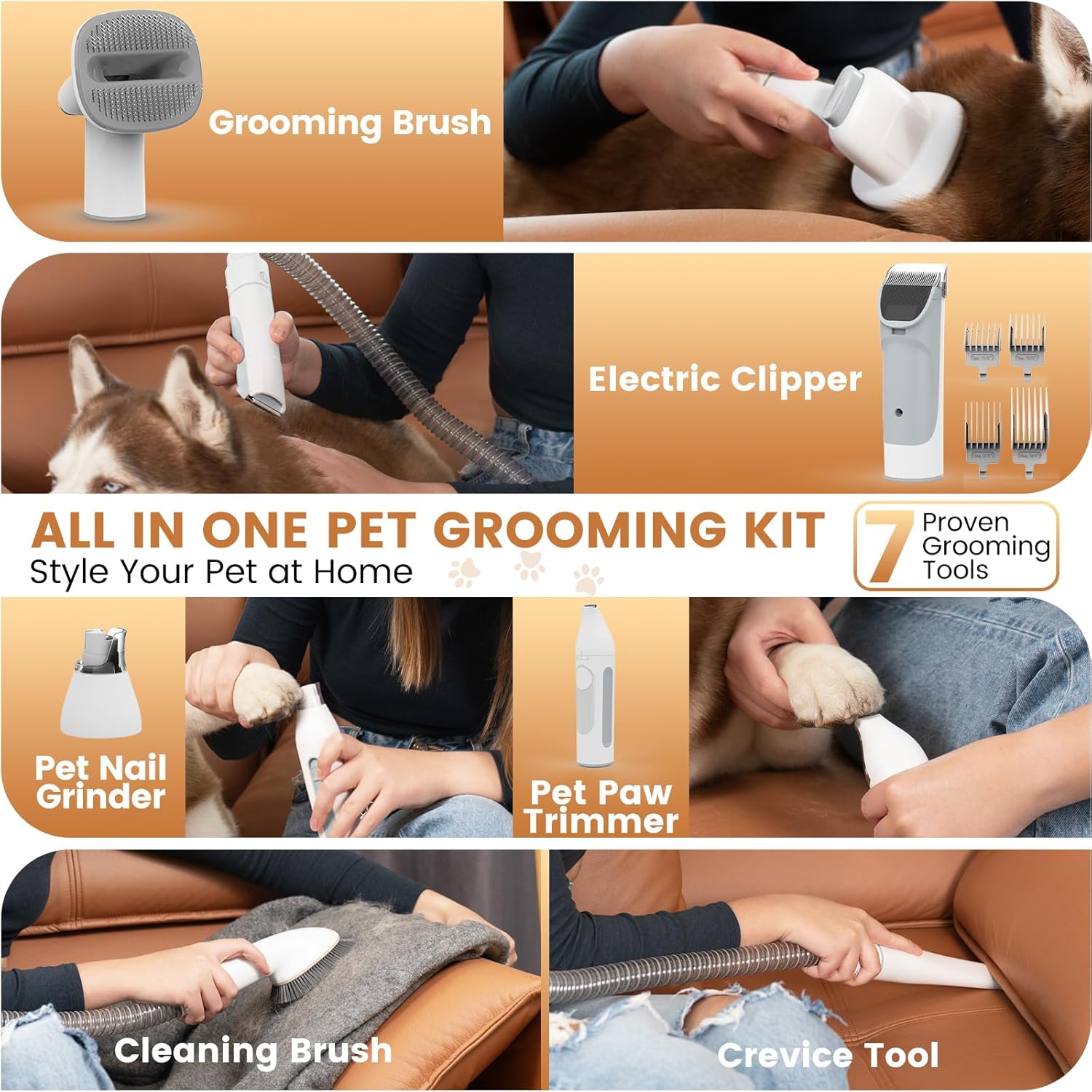 Dog Grooming Vacuum and Kit, Clipper Nail Trimmer Grinder, 2.5L Dust Cup 7 Grooming Tools 11000Pa Pet Vacuum for Shedding Grooming, Dog Hair Vacuum, Home Cleaning, PG50 Plus - Image 2