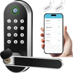 Fingerprint Smart Door Lock with Handle & Keypad – No More Lost Keys, Keyless Entry & Remote Access for Home, Kids, Airbnb & Rental Property, DIY Install, Alexa & Google Compatible