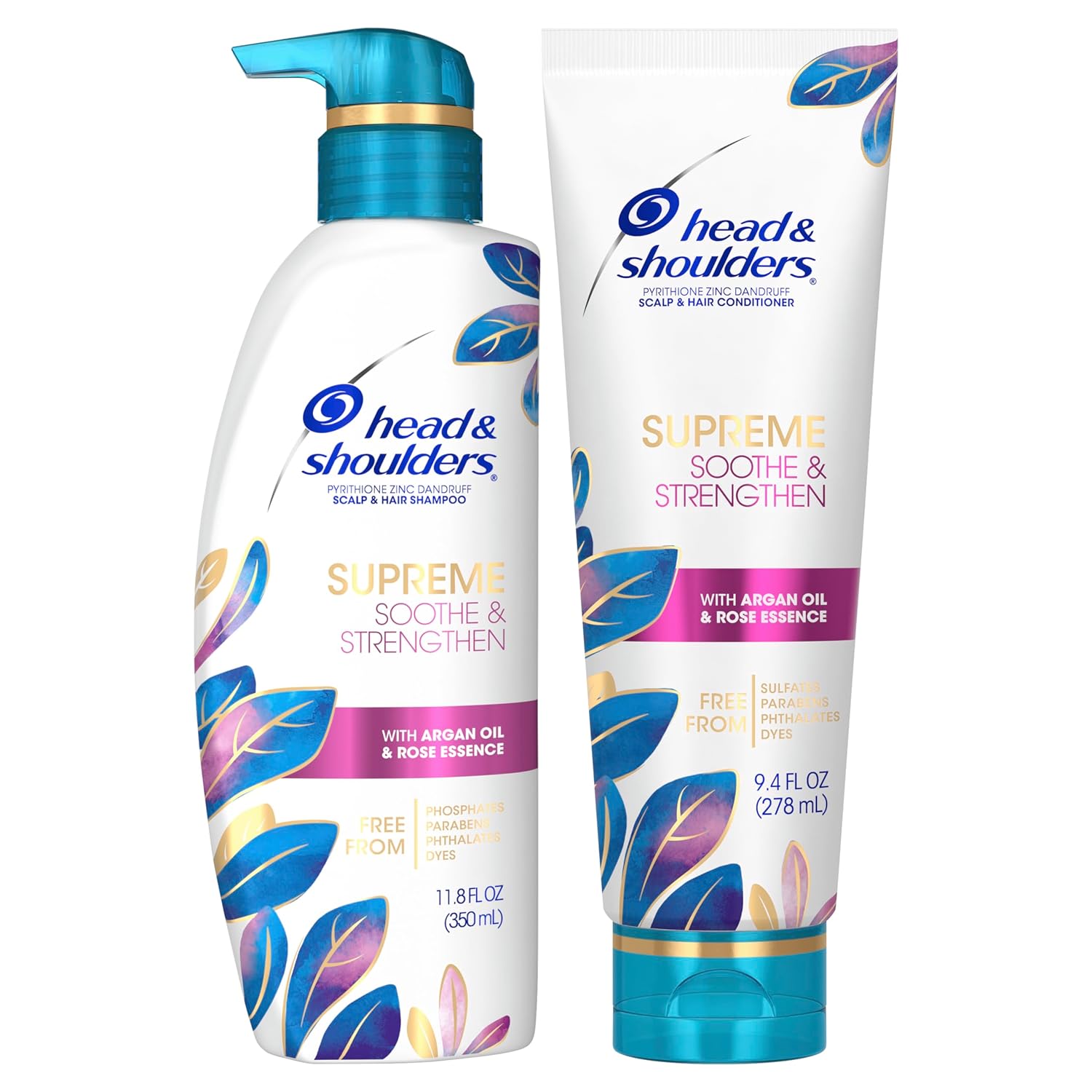 Head & Shoulders Supreme Anti-Dandruff Shampoo and Conditioner Set, 1% Pyrithione Zinc, Sulfate-Free, Argan Oil and Rose Essence, for Dry Scalp and Dandruff, 21.2 fl oz - Image 9
