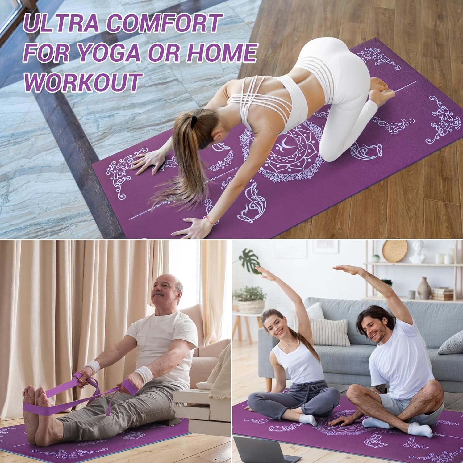 Avoalre Folding Yoga Mat, 72"x 32"x 0.24" Extra Wide Non-Slip Exercise Fitness Yoga Mats, Eco-Friendly High Density 6mm Thick Print Pilates Mat with Carrying Bag for Women Men Home Workout - Image 9