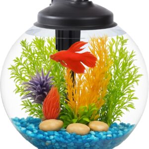 3-Gallon Fish Tank, Aquarium Starter Kit Includes Power Filter, LED Light with 5V Power Supply, and Full Hood, Ideal for Betta and a Variety of Tropical Fish, Impact-Resistant Plastic