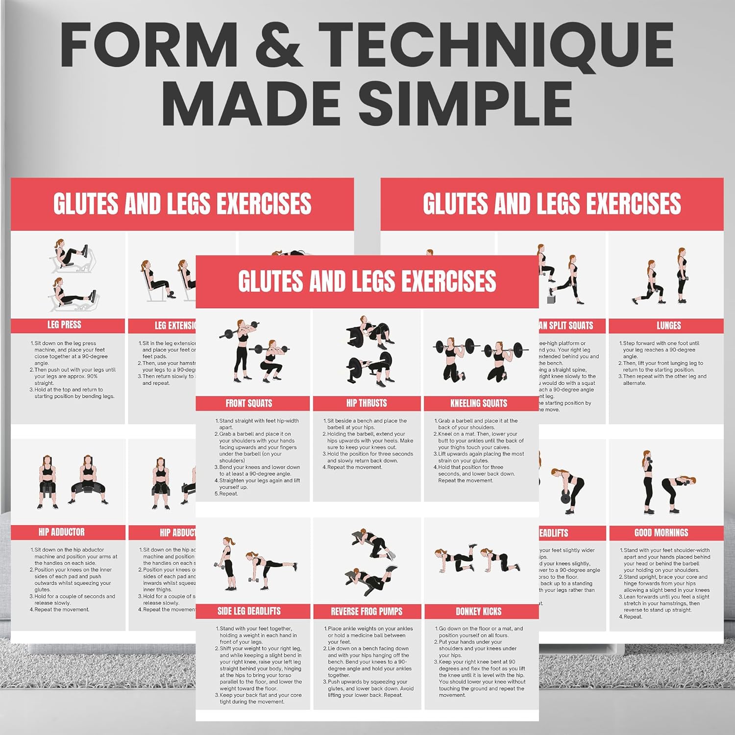 Full Body Workout Poster for Home Gym – Exercise Chart for Glutes, Legs, Back & Abs – Strength Training Guide with Squats, Lunges, Deadlifts, Core Exercises – Bodyweight & Dumbbell Training Guide - Image 3