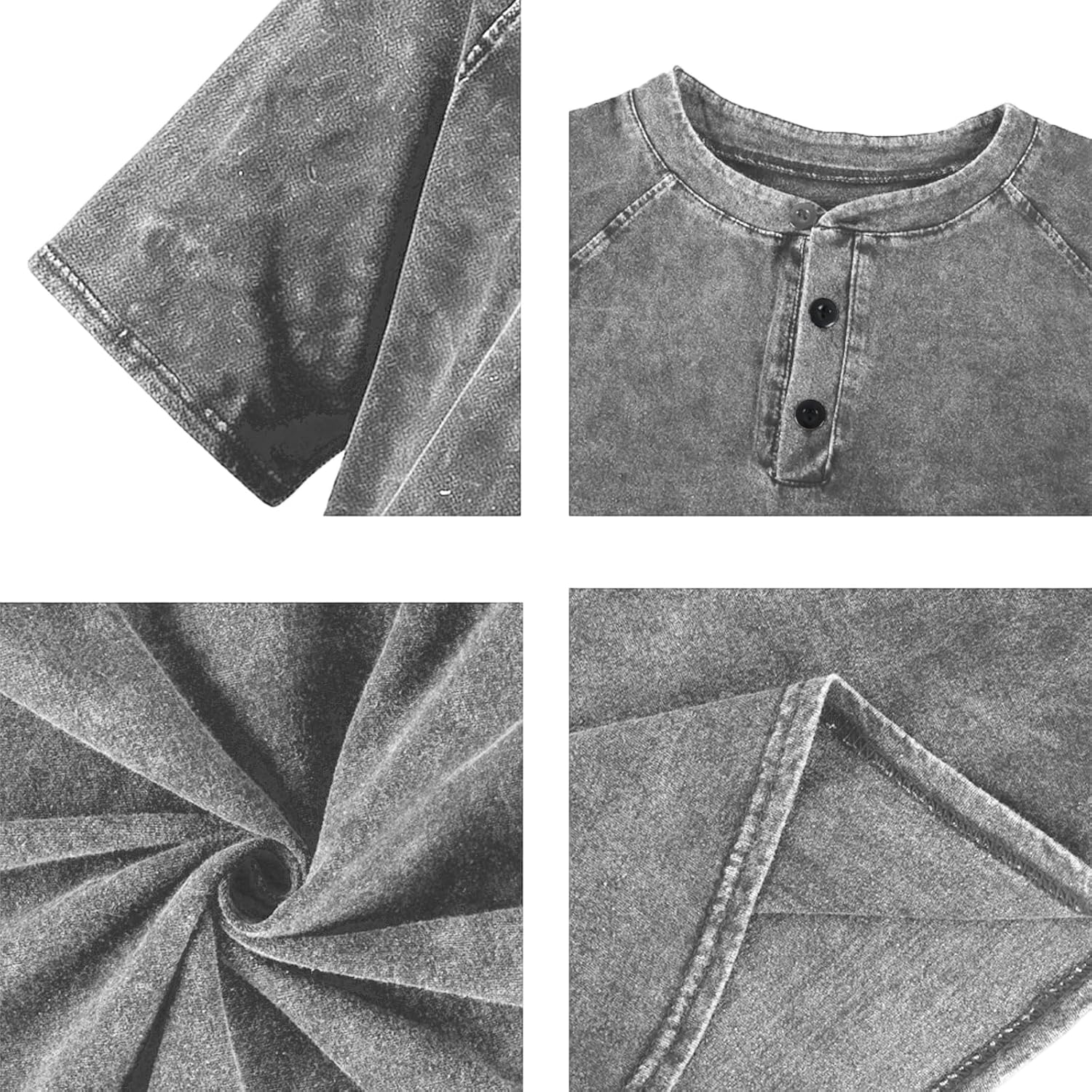 Distressed Henley Shirts for Men Short Sleeve Washed T Shirts Vintage Relaxed Fit Retro Wash Tshirt - Image 5