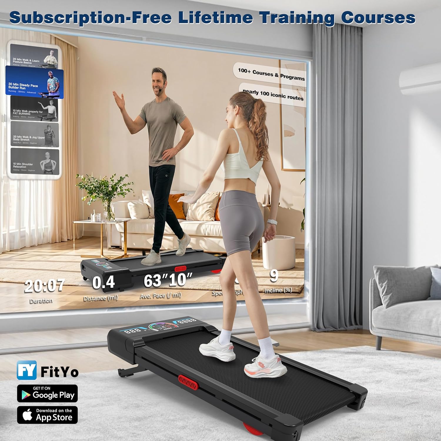 TRAILVIBER Walking Pad Treadmill with 12% 9-Level Auto Incline, 450 lbs Capacity RGB LED Screen, Bluetooth Speaker Under Desk Treadmill, Compact Treadmills for Home Hiking, Black - Image 3