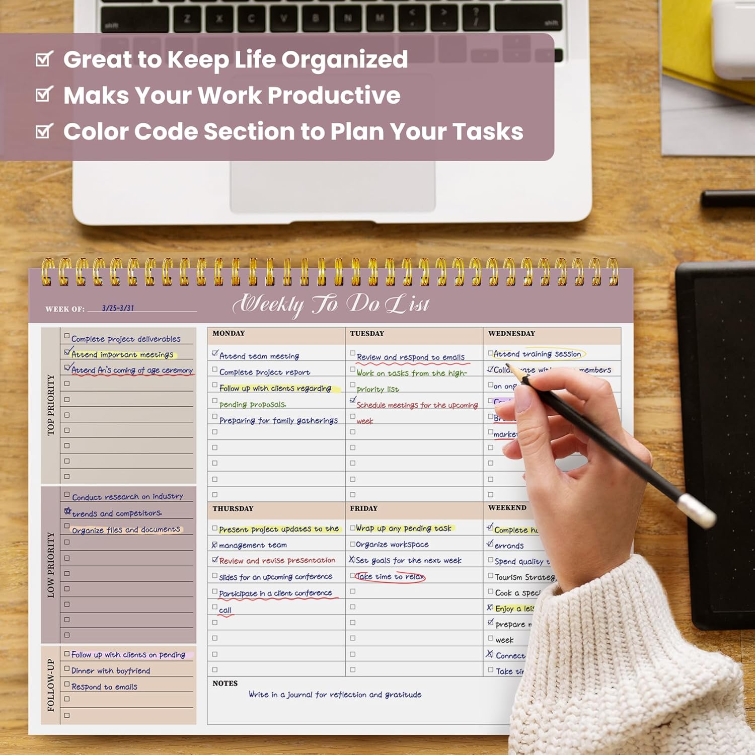 Weekly To Do List Notepad with 52 Undated Sheets(8.5"×11")- Undated Weekly Planner Notepad for Office Desk Accessories and Supplies - Midnight Lilac - Image 7