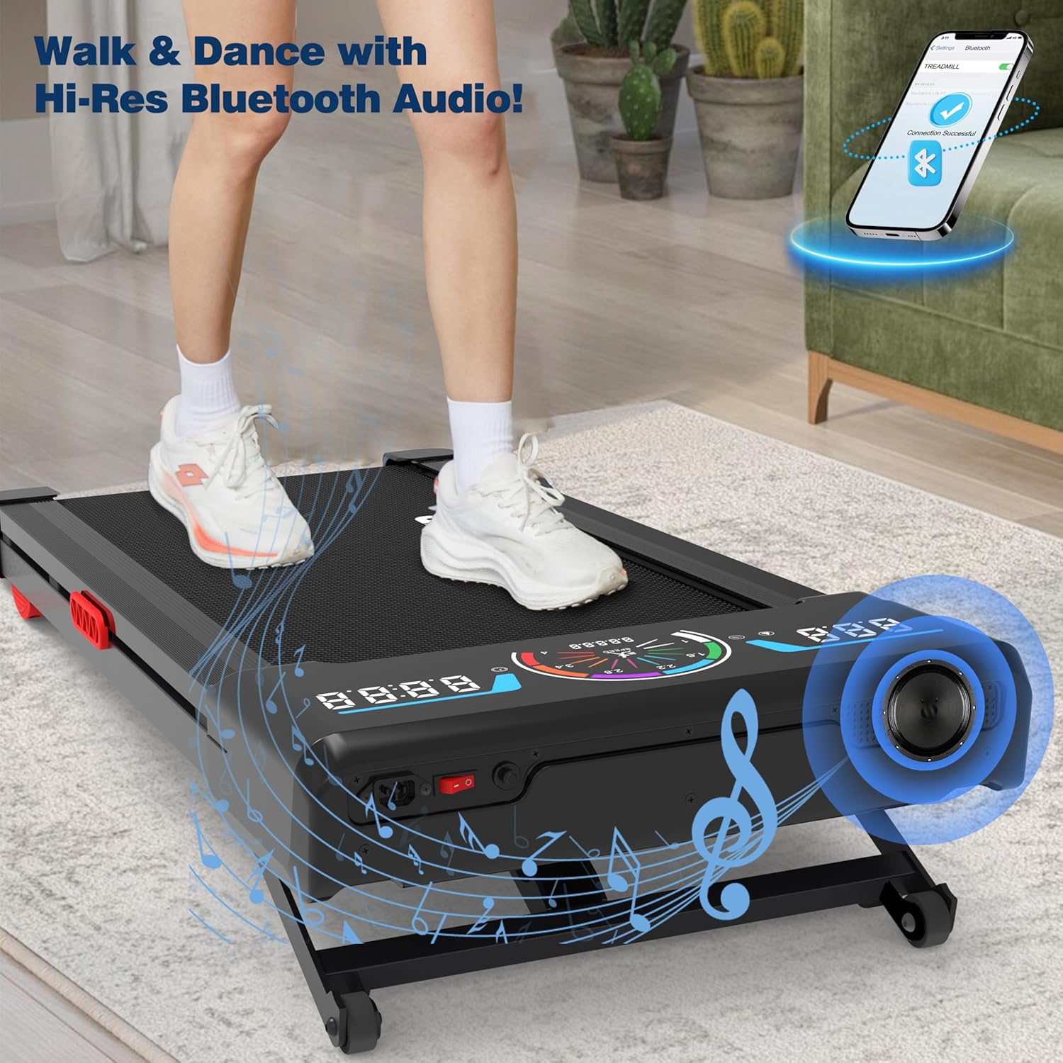 TRAILVIBER Walking Pad Treadmill with 12% 9-Level Auto Incline, 450 lbs Capacity RGB LED Screen, Bluetooth Speaker Under Desk Treadmill, Compact Treadmills for Home Hiking, Black - Image 4