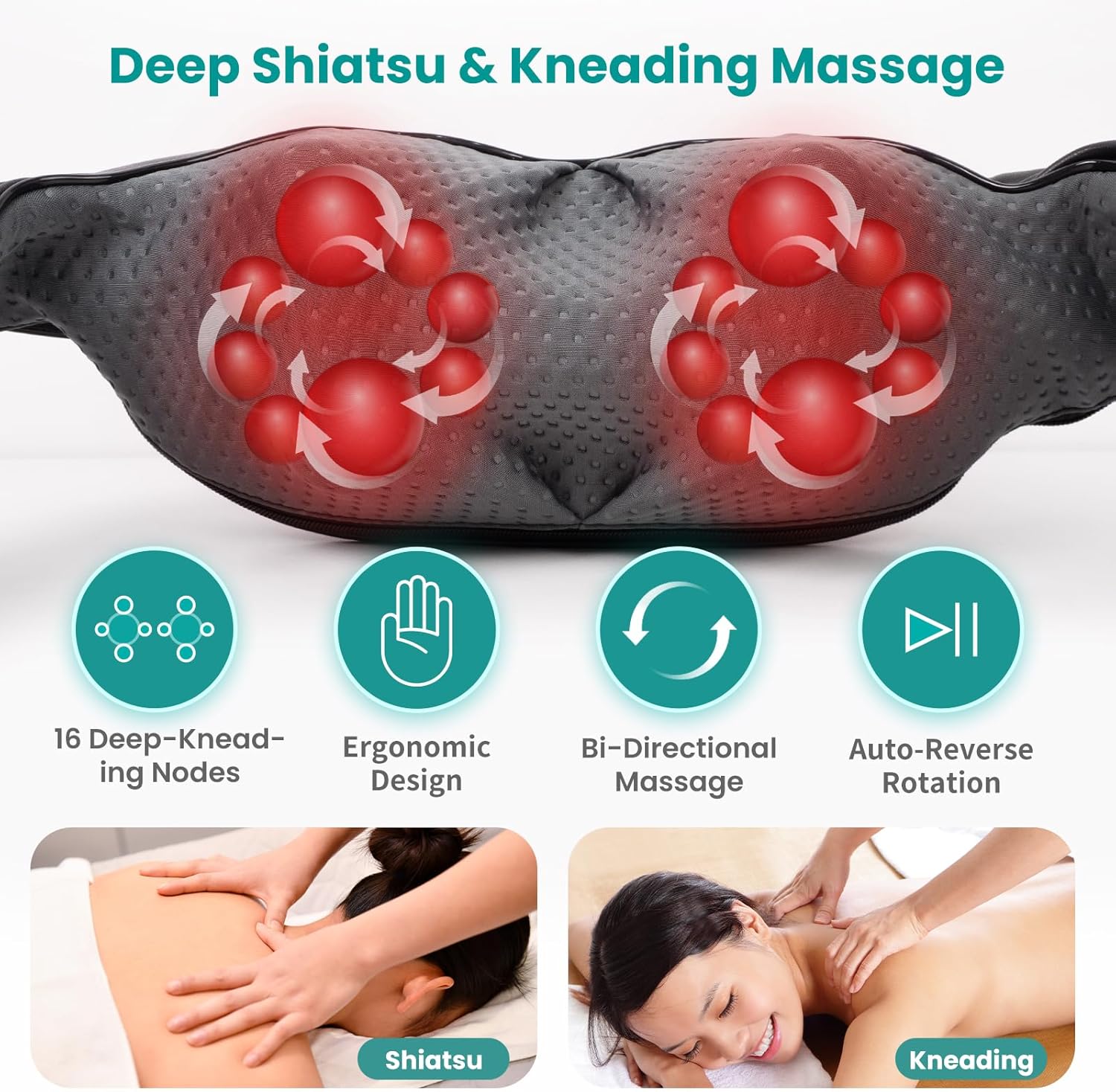 Nekteck Shiatsu Neck Massager with Heat for Pain Relief Deep Tissue, 2026 Upgraded 3D Back Shoulder Kneading Massage Pillow, Relaxation Gifts for Mom Dad Father's Day, Black(NOT Cordless) - Image 2