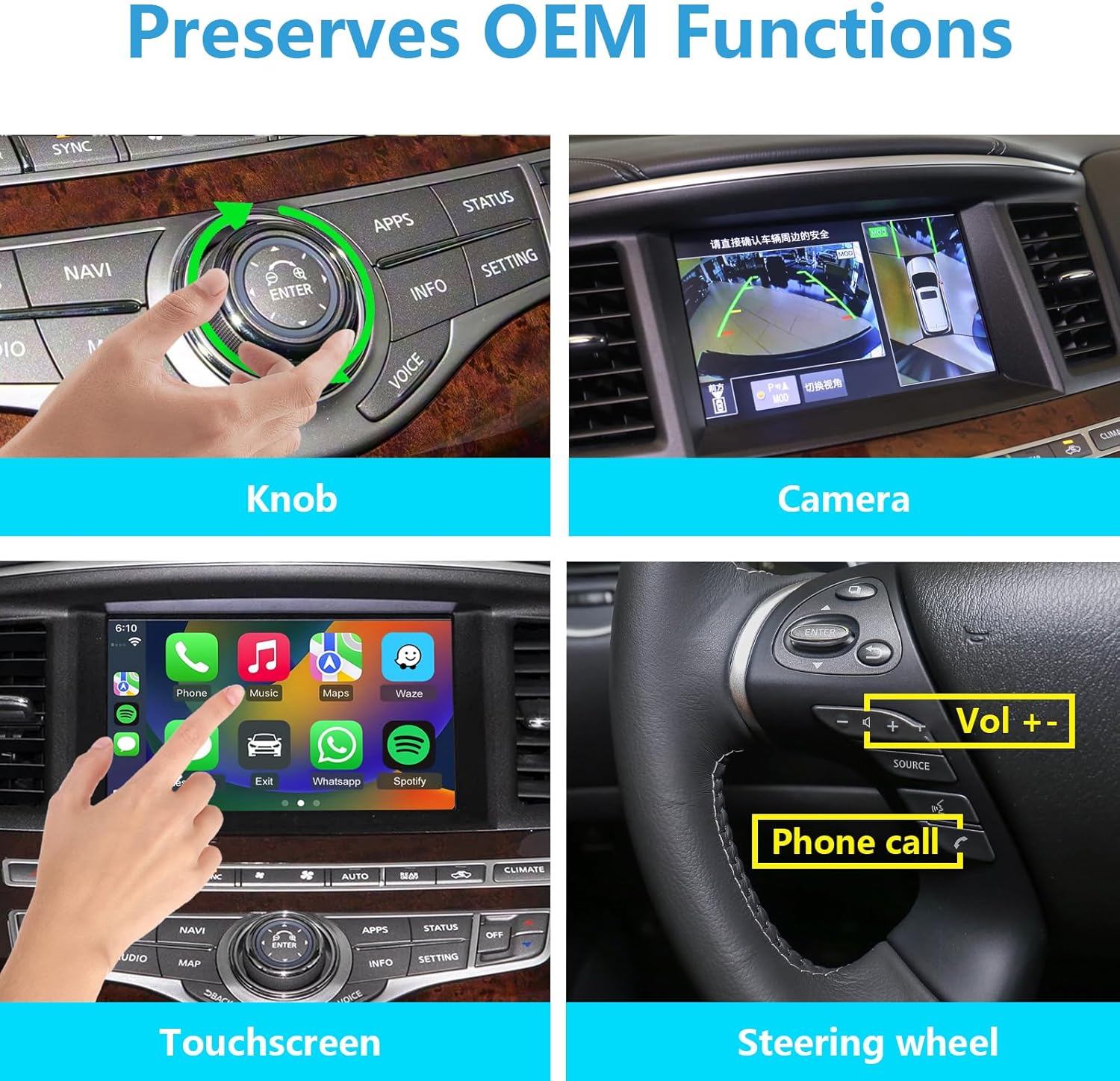 Wireless CarPlay & Android Auto Module Compatible with Infiniti QX60/QX80/Q70 & Nissan Pathfinder/Armada 2017-2019 (NO APPS Button = NO FIT) - Image 6