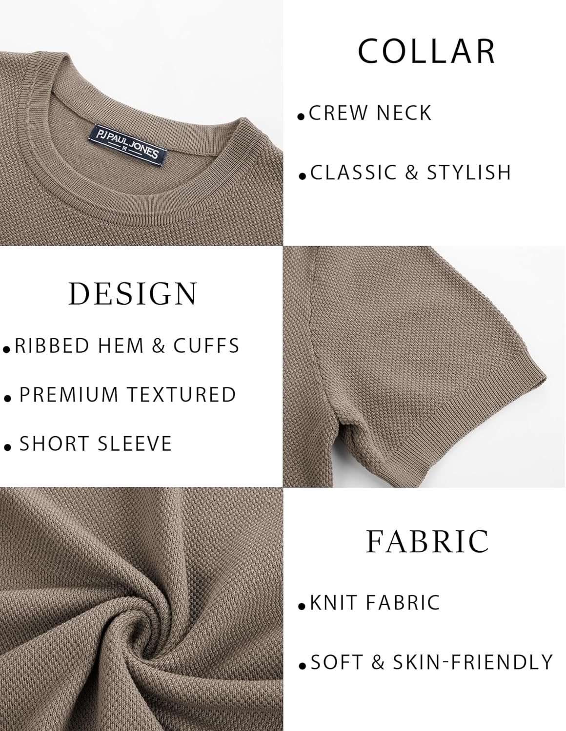 PJ PAUL JONES Mens Casual T-Shirts Classic Short Sleeve Knit Tees Crewneck Solid Tee Shirts - Image 5