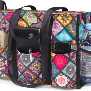 TOPDesign Utility Water Resistant Tote Bag with 13 Pockets, Top Zipper Closure & Thick Bottom Support, for Working Women