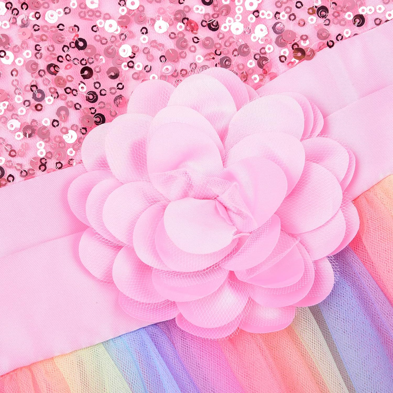 Uhnice Little Girl's Sequin Sleeveless Mesh Rainbow Dress for Wedding Party - Image 2