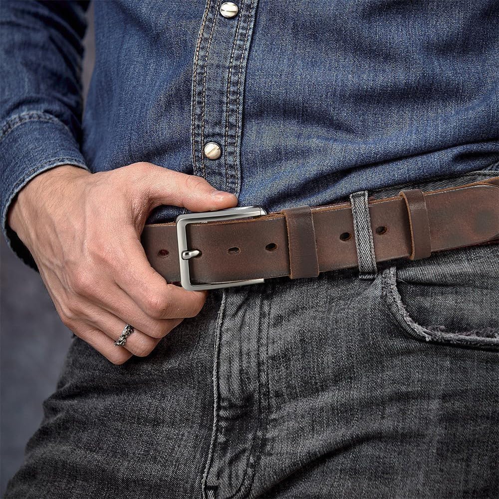 DOOPAI Men's Genuine Leather Casual Belt -Full Grain Leather Belt for Men- 1.5" Handmade Jeans Belt with Gift Box - Image 2
