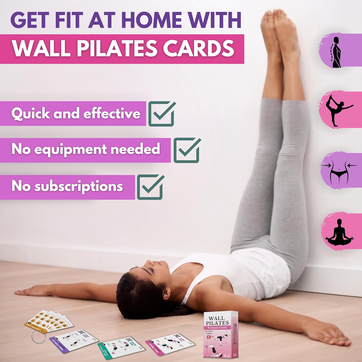 Wall Pilates Workouts for Women – 66 Exercise Cards with Videos & Workout Plan – Includes 5-Week Challenge, E-book, Chart & 2 Rings for Easy Organization – Home Pilates Workout Guide - Image 2