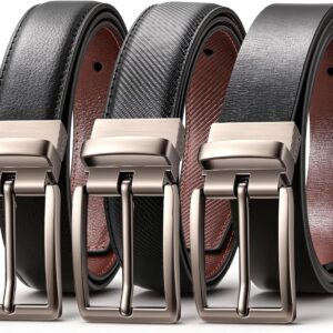 LMUGOOS 3-Pack Men’s Reversible Genuine Leather Belt, Adjustable & Cuttable 1.2″ for Dress & Jeans, Ideal Gift for Men