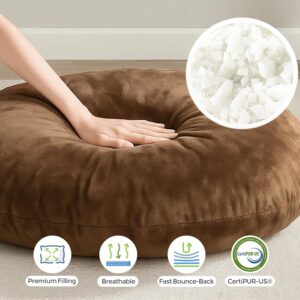 Codi Meditation Cushions Set of 2 – Large Round Floor Pillows for Adults with Removable Washable Cover, Soft and Supportive Floor Cushion for Yoga, Seating and Dog Bed, 32 inch – Coffee